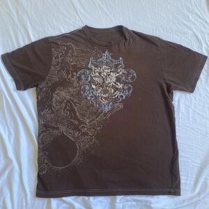 VINTAGE BROWN Y2K GRAPHIC PRINT TEE